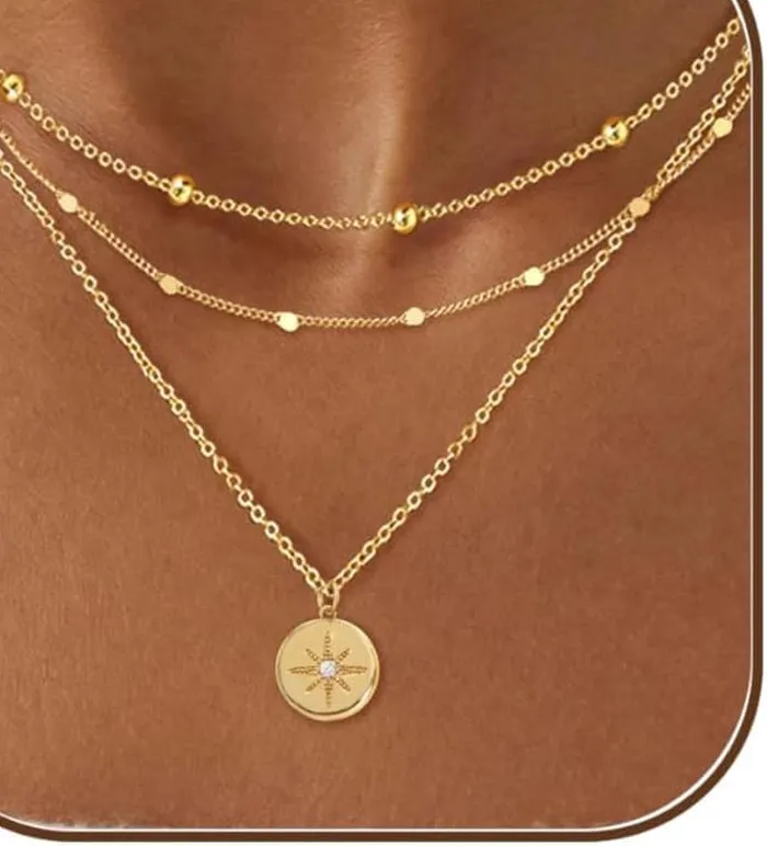 Authentic Layered Necklaces for Women, Dainty Gold Necklace Stack 14K Gold Plated Layering