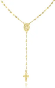 Authentic Virgin Mary Necklace for Women - 14K Gold Plated Rosary Bead Cross Necklace, Adj
