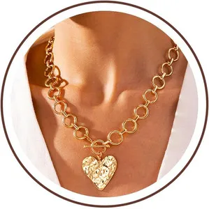 Authentic Guardian of the Heart: 14K Gold Plated Chunky Heart Pendant