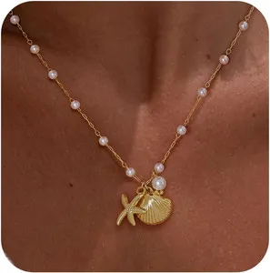 Authentic Shield of the Ocean's Blessing: 14K Gold Plated Shell Starfish Necklace
