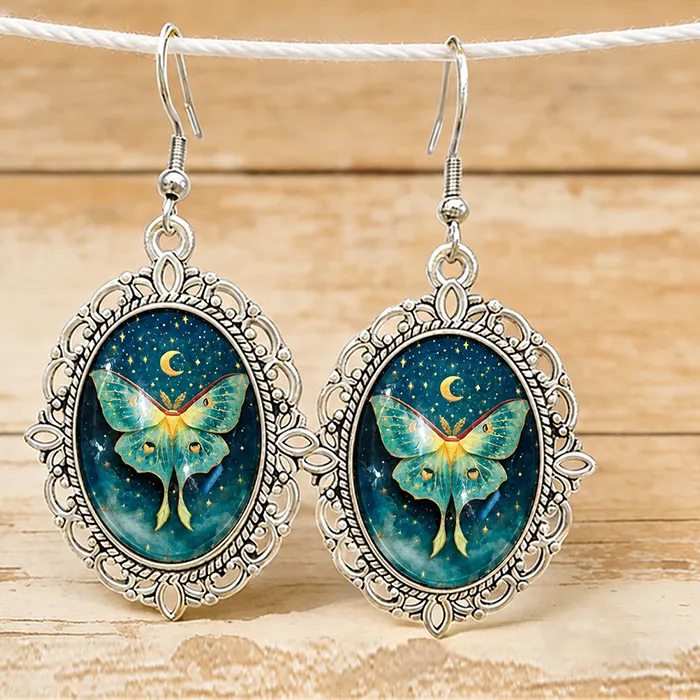 Authentic Whispers of the Nocturnal Guide: Starry Night Luna Moth Earrings