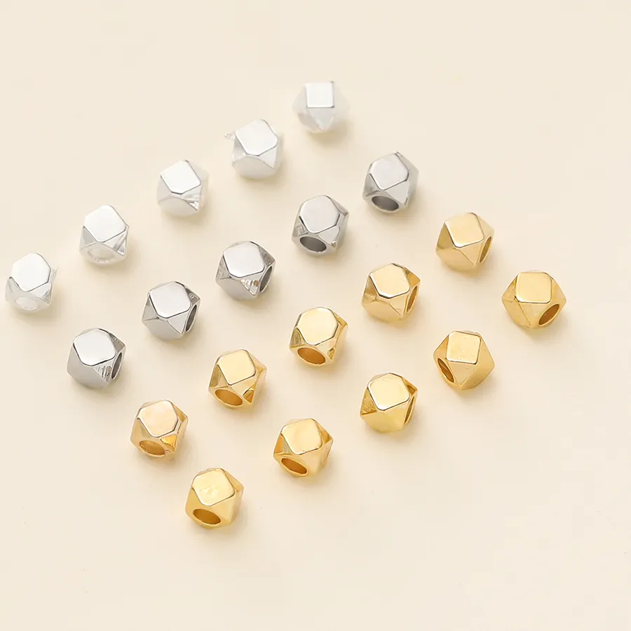 Authentic 20Piece 2*2mm 14/18K Gold Color Plated Polygonal Shape Spacer Charms Beads For DIY Bracelet Necklace Jewelry Making Accessories
