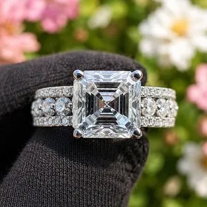 Authentic The Infinite Mirror Asscher Moissanite Engagement Ring in Radiant White Gold Plate