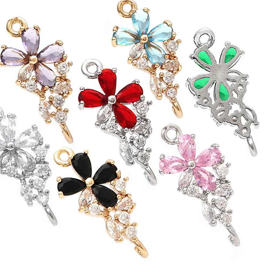 Authentic 6PCS 18K Gold Color 2 Holes Flower Connect Charms Pendants Necklace Earrings High Quality Diy Accessories Jewellery Making