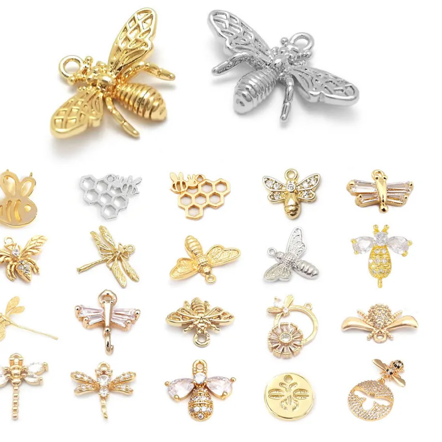 Authentic 18K Gold Color Brass Bee Dragonfly Charms Pendants High Quality Jewelry Necklaces Earrings Making Supplies Findings Accessories