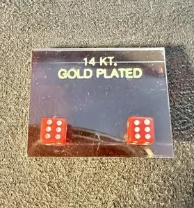 Authentic The Crimson Gamble: Vintage 1970s 14K Gold Plated Red Dice Talisman Earrings