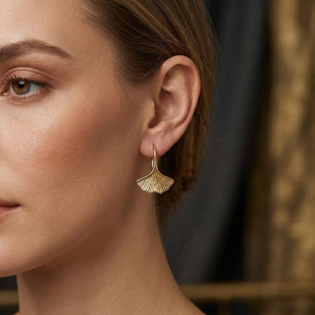 Authentic Ginkgo Golden Veil Stud Earrings