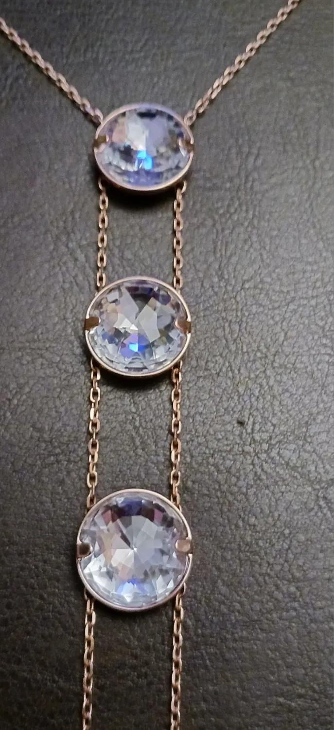 Authentic Swarovski Globe Crystal Necklace 18k Rose Gold Plated 3 Large Round Crystal