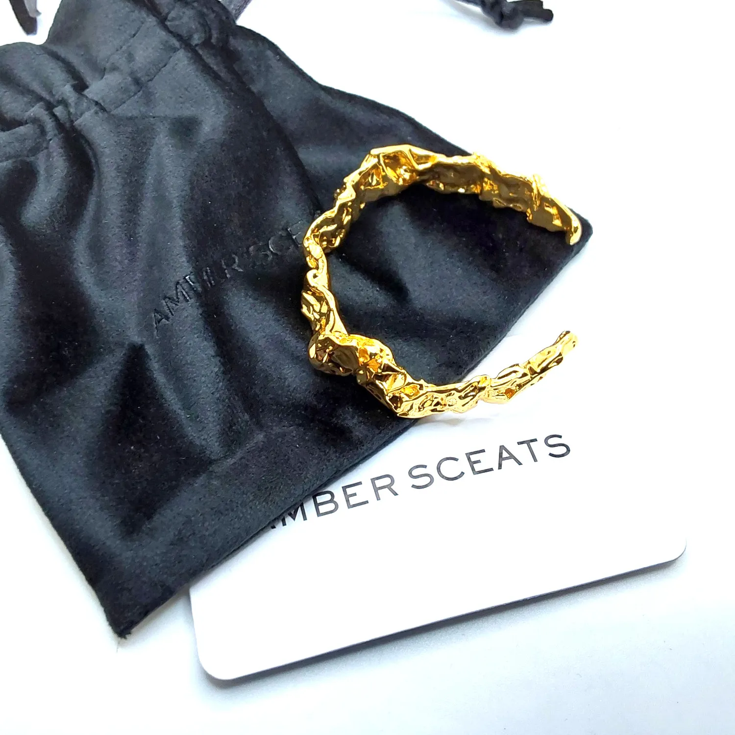 Authentic Amber Sceats Emery Cuff Bracelet Crushed Metal Design 24k Gold Plated NWT