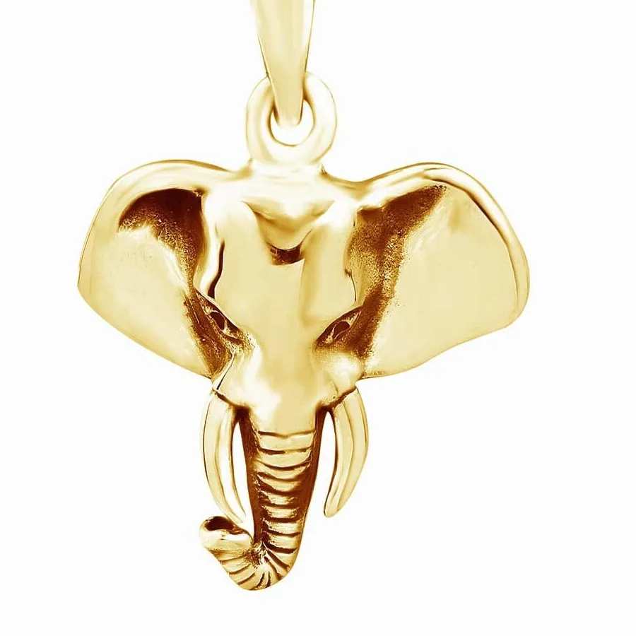 Authentic Animal Safari Elephant Head Pendant Necklace 14K Yellow Gold Plated Sterling 18"