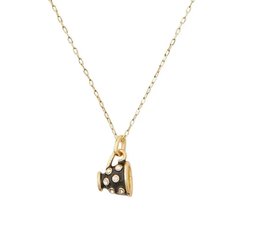 Authentic Kate Spade Tea Time Gold Plated CZ Stones Tea Cup Necklace Alice in Wonderland