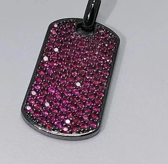 Authentic 2ct Round Lab Created Ruby Cluster Dog Tag Women's Pendant 14k Black Gold Plated