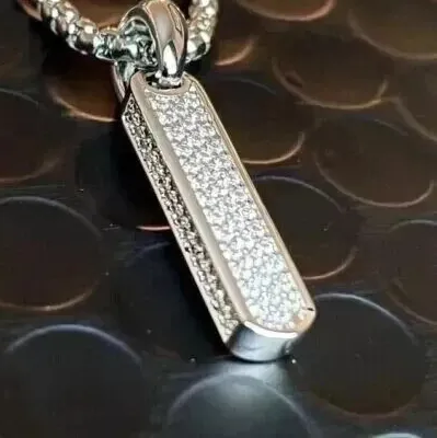 Authentic 2.40Ct Round Cut Lab-Created Diamond Men's Dog Tag Pendant 14K White Gold Plated