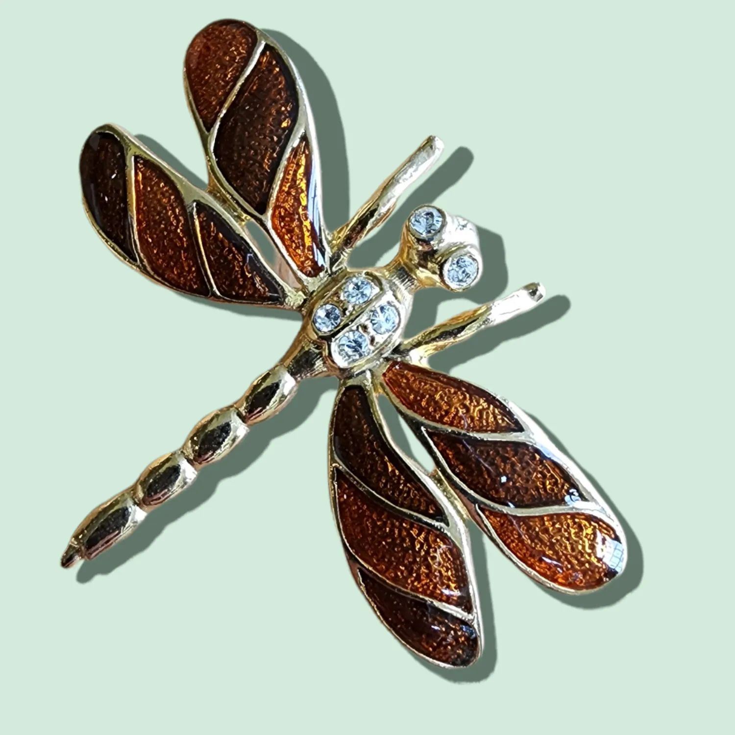 Authentic Vintage Brooch - 18K Gold Plated 1980's Dragonfly Glass Brooch - made in UK