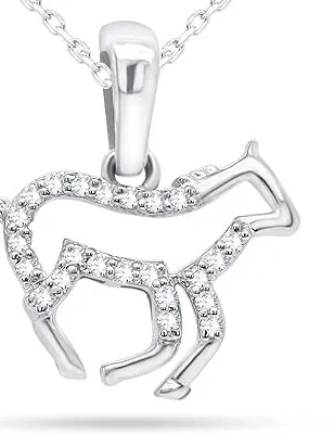 Authentic 0.10 Ct Certified Natural Diamond Small Dog Women Pendant 14K White Gold Plated