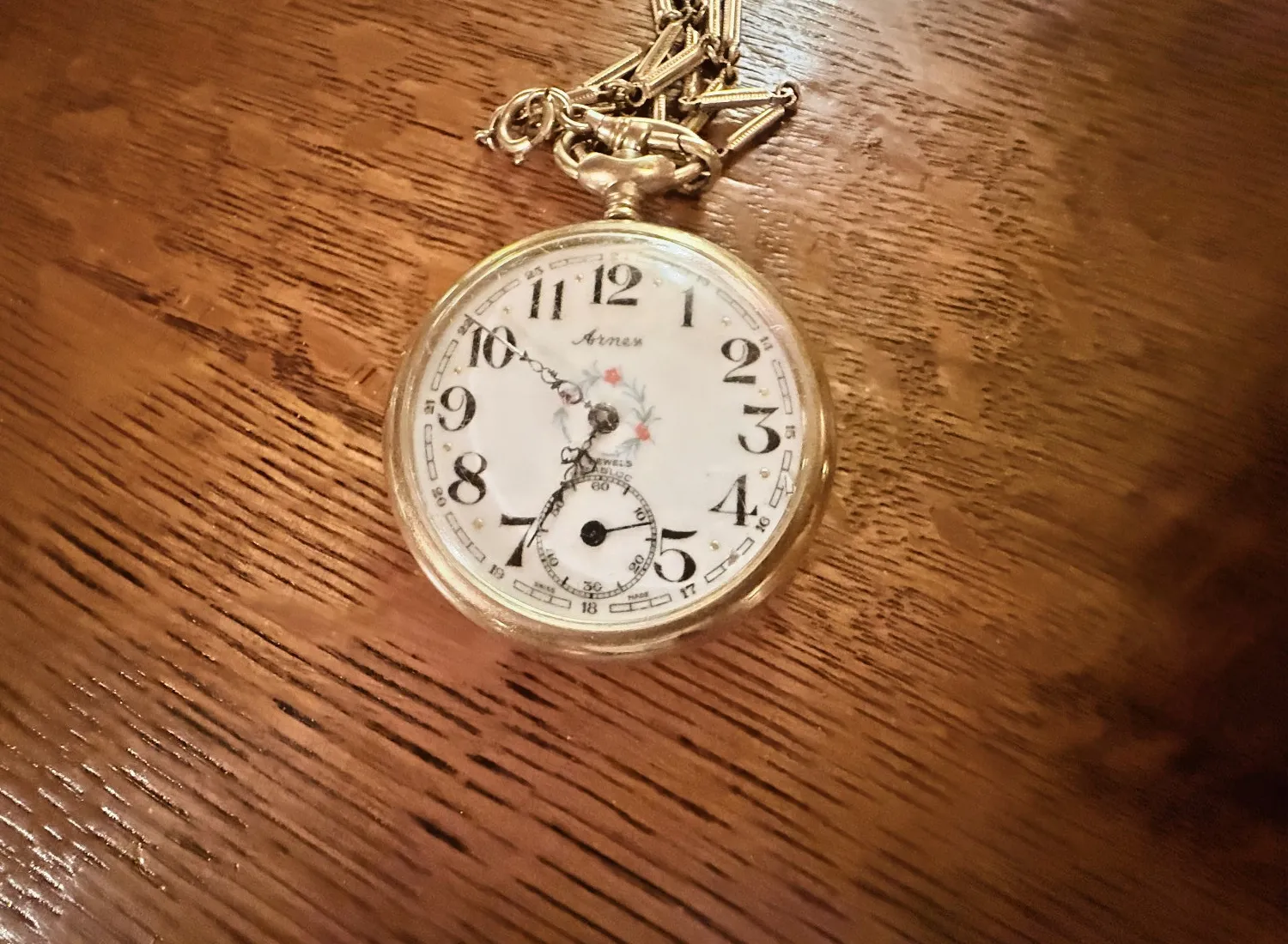 Authentic VTG Arnex 17 Jewel Incabloc Swiss Pocket Watch Hunting Dogs Gold Plated WORKS