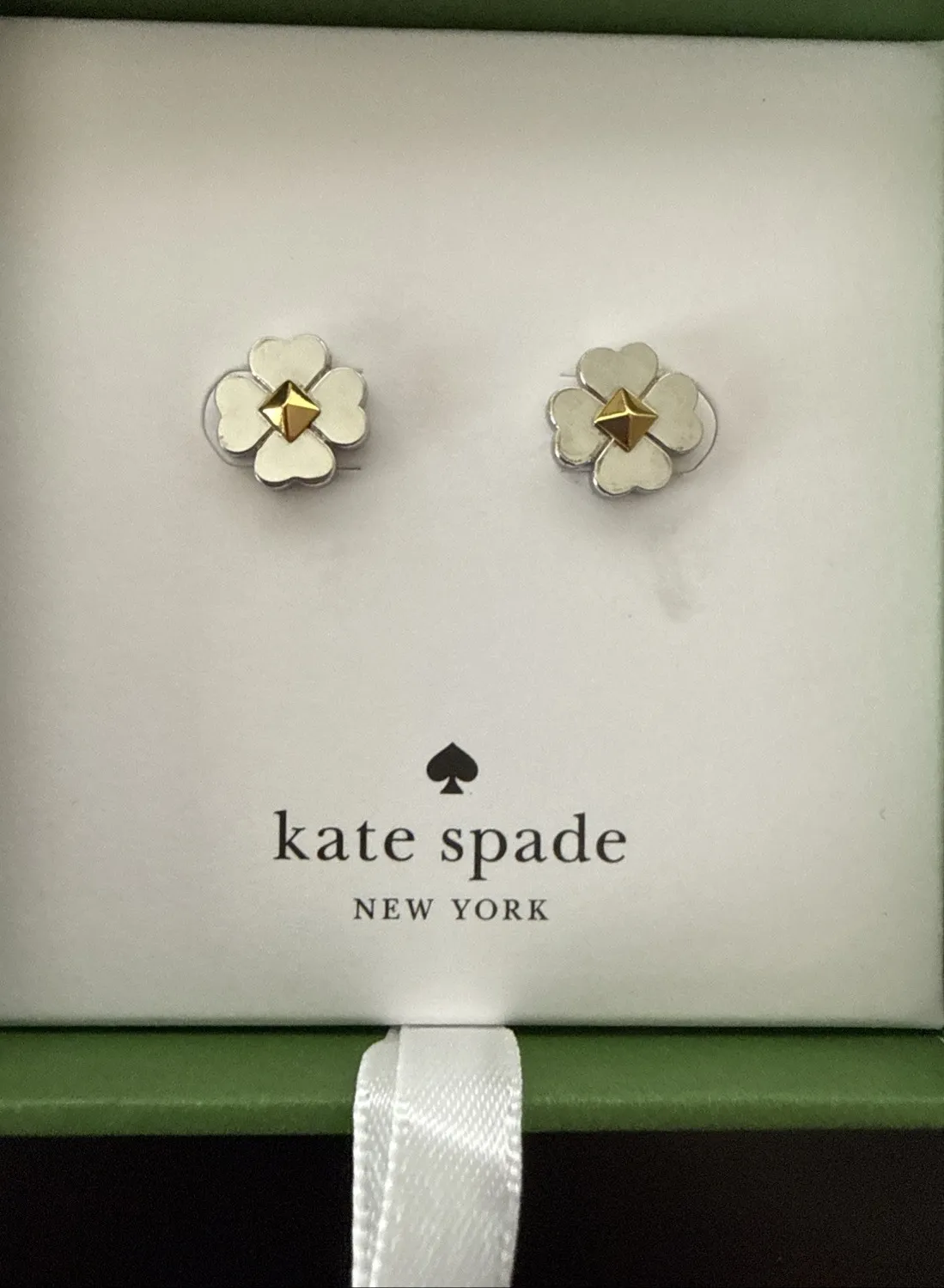 Authentic KATE SPADE Silver/Gold Plated 4 Leaf Clover Spades & Studs Earrings