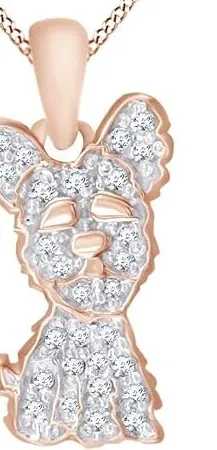 Authentic Yorkie Dog Pendant Necklace Round Cut Cubic Zirconia 14K Rose Gold Plated Silver
