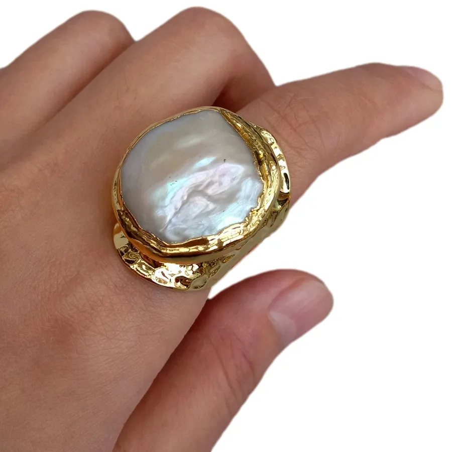 Authentic Lunar Radiance Baroque Pearl Talisman - Sacred Intuition Gold-Plated Ring