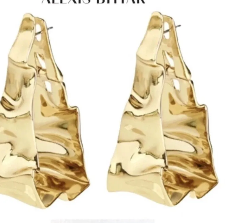 Authentic Alexis Bittar Crumpled Metal LARGE gold-plated hoop earrings, 2.25"