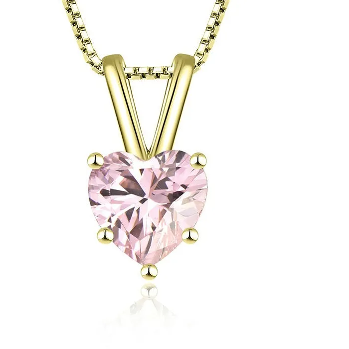 Authentic Symbol of Love Heart Shape Pink Sapphire Pendant Yellow Gold Plated Wedding