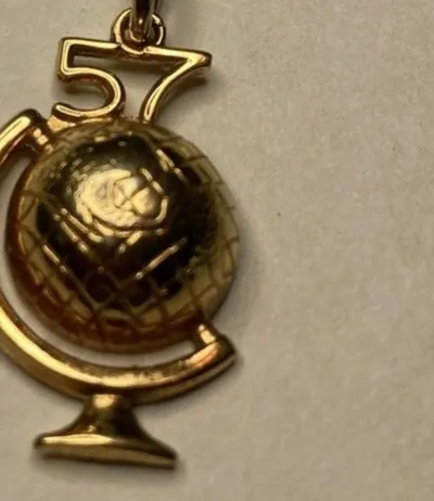 Authentic Gold plated World GLOBE 57 Jewelry CHARM 1957? Academic Award? Geography ?