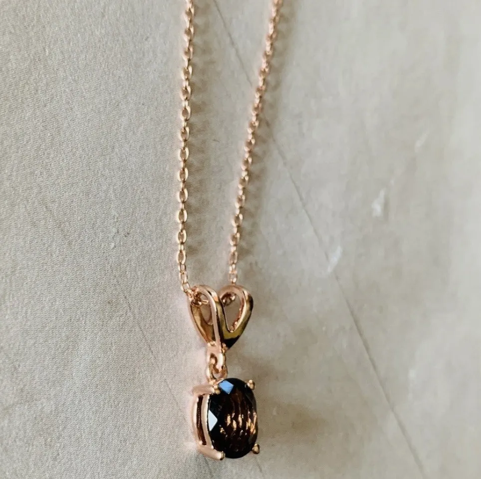 Authentic LeVian Brown Smoky Oval Quartz Necklace, Rose Gold Plated Silver
