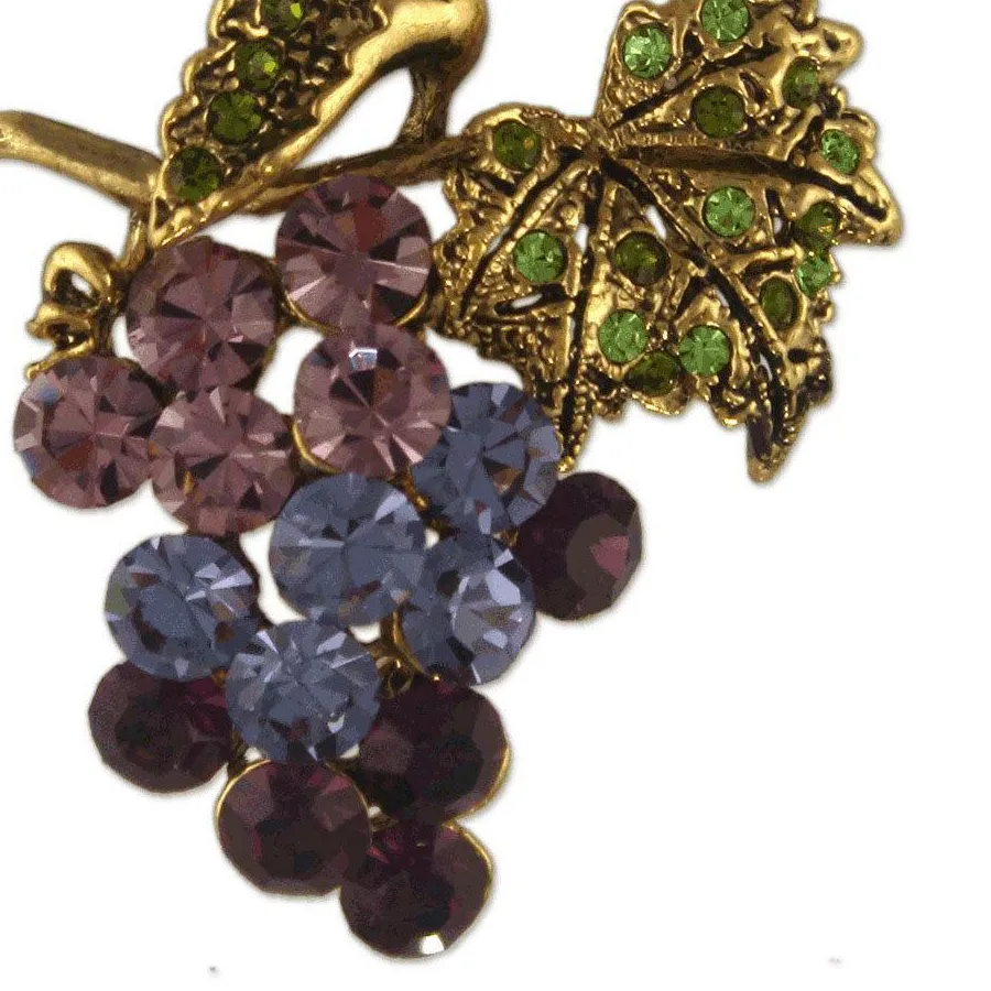 Authentic GOLD PLATED CRYSTAL PURPLE GRAPE FRUIT BROOCH PIN MADE WITH SWAROVSKI ELEMENTS