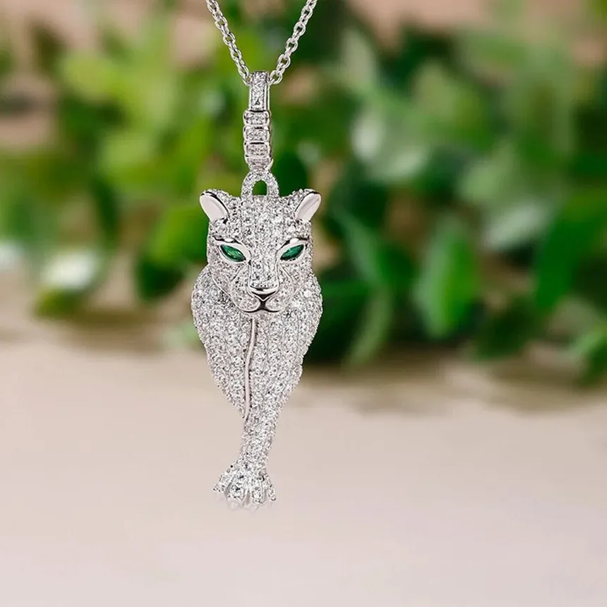 Authentic 2.00Ct Lab Created 14K Yellow Gold Plated Silver Leopard Pendant