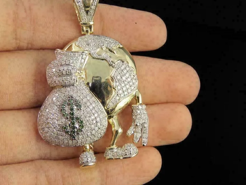 Authentic 2.20Ct Round Cut Cubic Zirconia Globe Bag Pendant 925 Silver Gold Plated