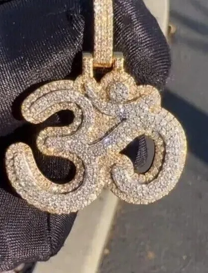 Authentic REAL MOISSANITE 3.50CT Round Cut Yellow Gold Plated Silver Custom OM Pendant