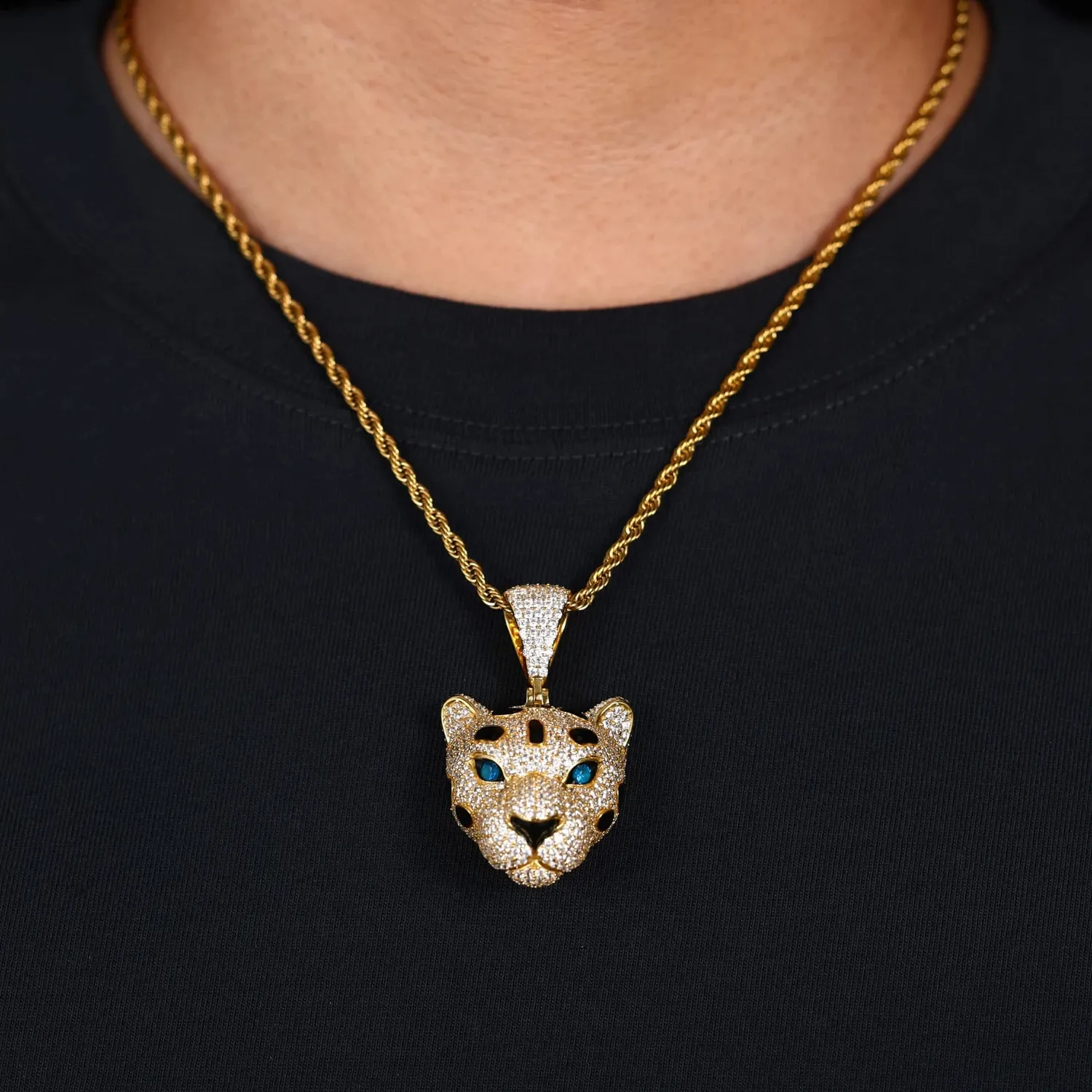 Authentic Moissanite Leopard Pendant 925 Sterling Silver Iced Out 14k Yellow Gold Plated