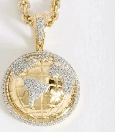 Authentic Globe Men's 2Ct Round Cut Real Moissanite Charm Pendant 14K Yellow Gold Plated