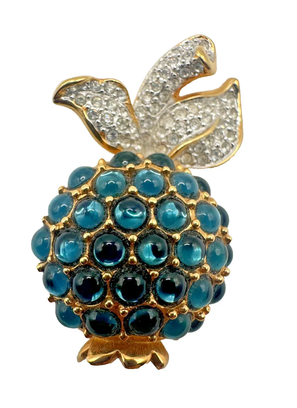 Authentic Vintage Swarovski Signed Blueberry Fruit Brooch Pin Gold Plated Pavé 1980s