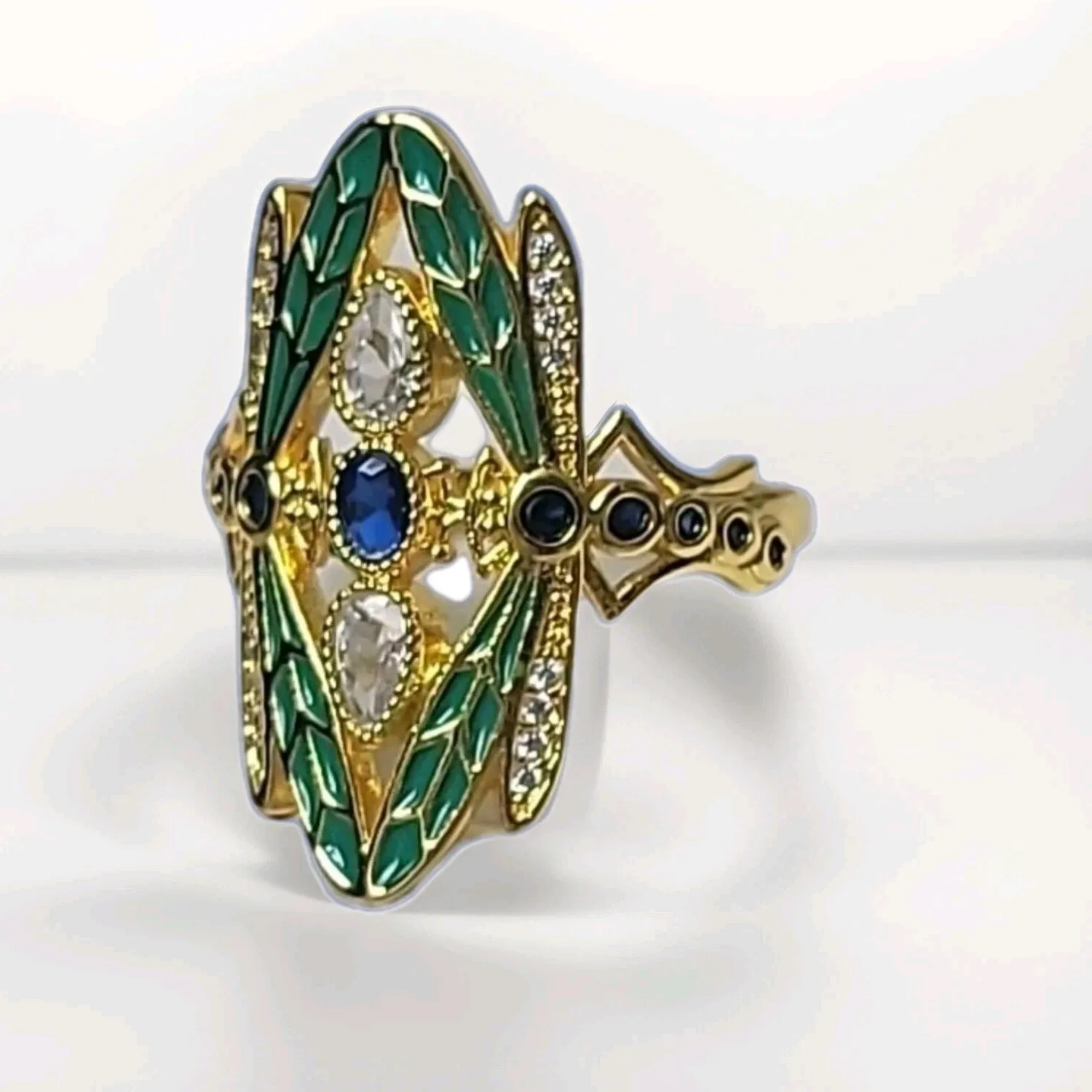 Authentic The Whispering Dragonfly - Sapphire and Emerald Illusion Transformation Ring
