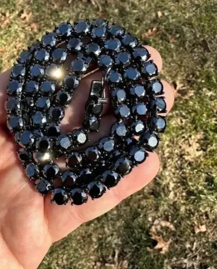 Authentic 26ctw Created RoundBlack Diam Women's Tennis Necklace 14K Black Gold Plated 18"