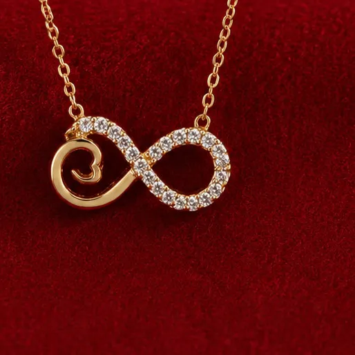 Authentic 1.00Ct Simulated Diamond Infinity Heart Pendant Necklace 14K Yellow Gold Plated