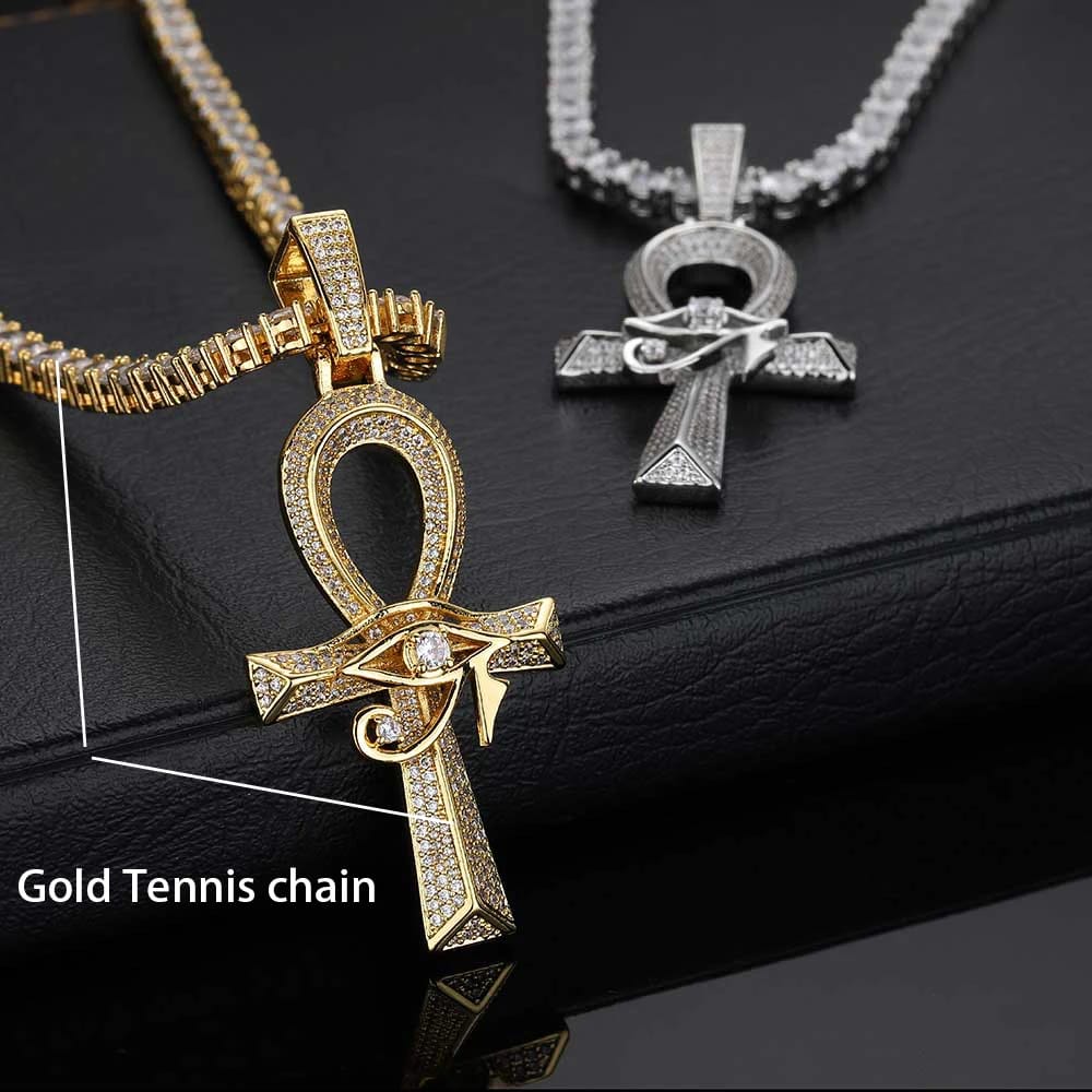 Gold plated  Ankh Cross with Eye Of Horus Pendant Health