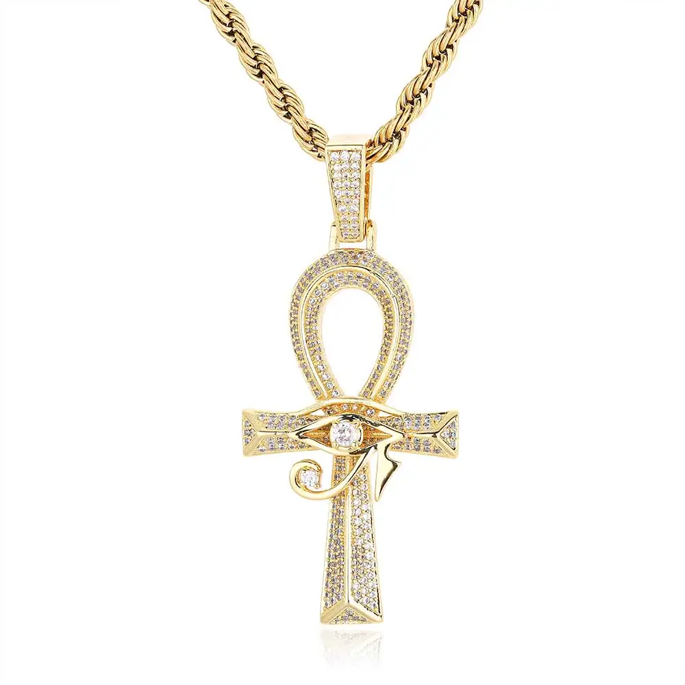 Gold plated  Ankh Cross with Eye Of Horus Pendant Health