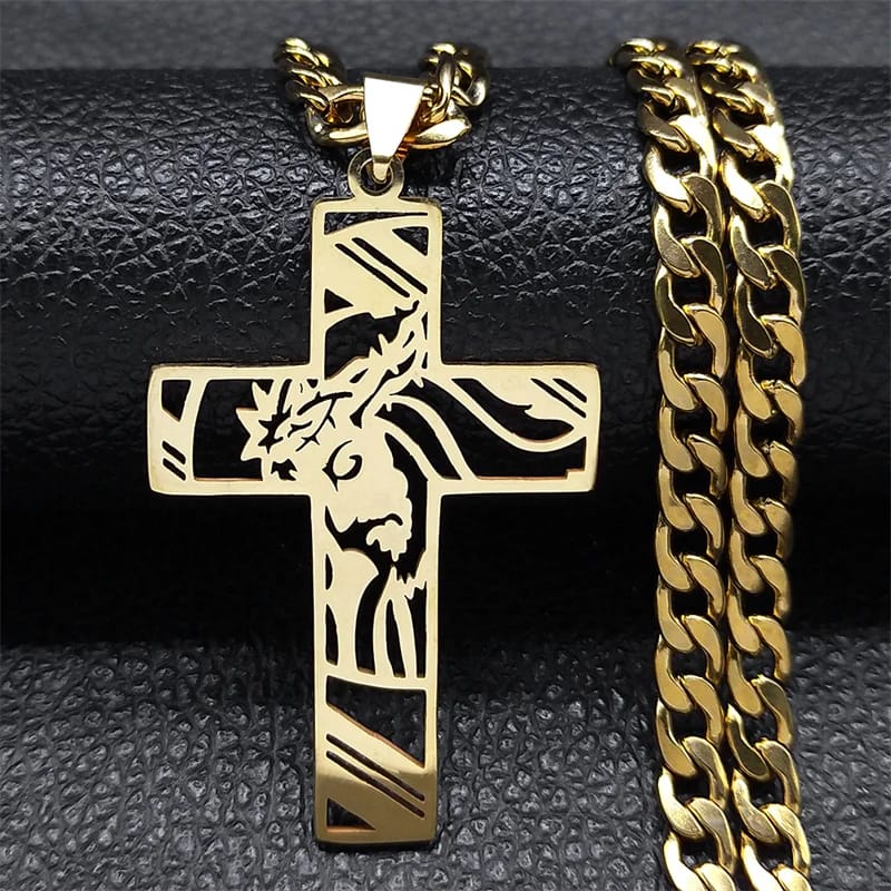 Gold plated  Crown of Thorns Jesus Cross Necklace Spiritual