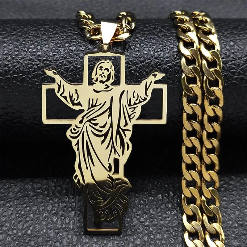 Gold plated  Crown of Thorns Jesus Cross Necklace Spiritual