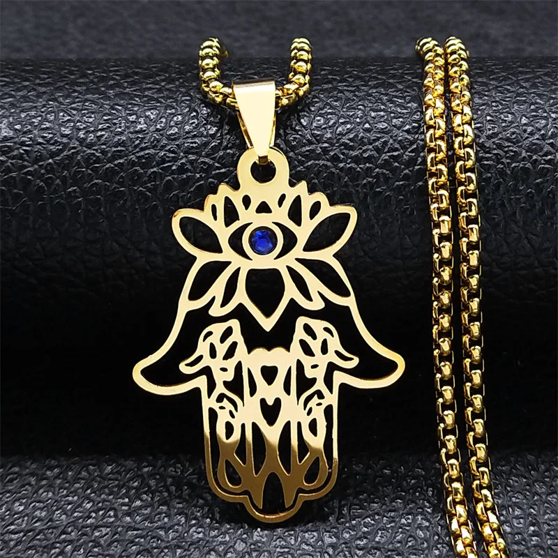 Gold plated  Hand Eye Lotus Necklace Fertility