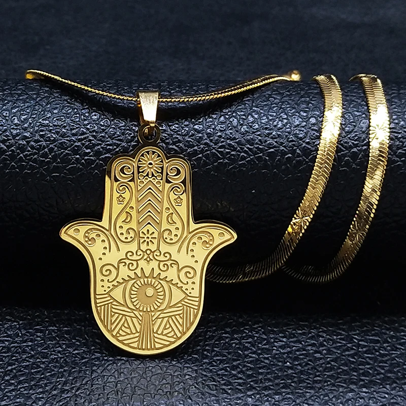 Gold plated  Hand Eye Lotus Necklace Fertility