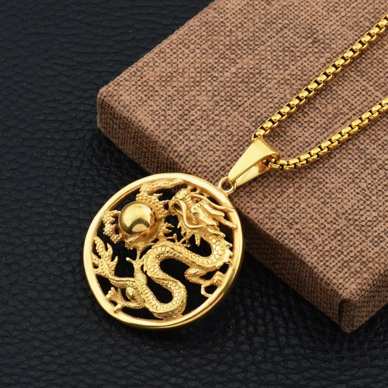 Gold plated  Dragon Pendant Necklace Protection