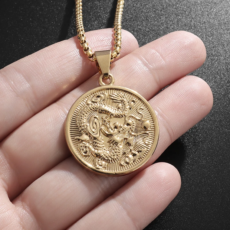 Gold plated  Dragon Pendant Necklace Protection