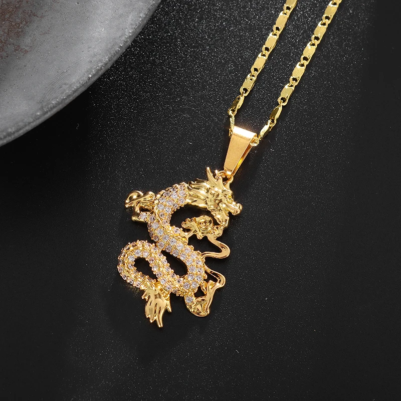 Gold plated  Dragon Pendant Necklace Protection