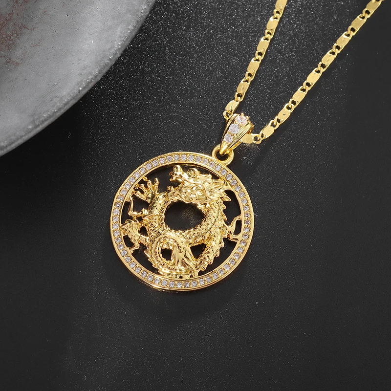 Gold plated  Dragon Pendant Necklace Protection