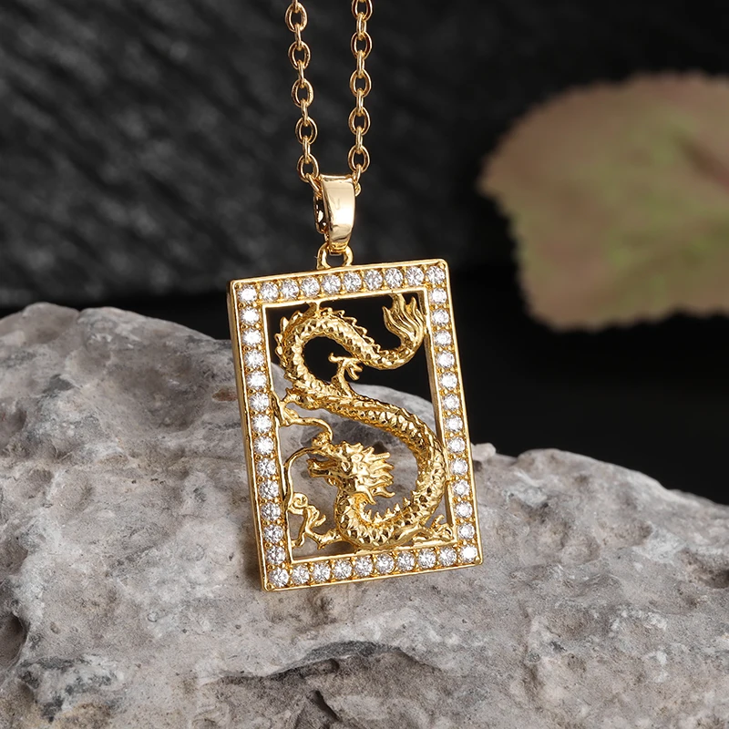 Gold plated  Dragon Pendant Necklace Protection