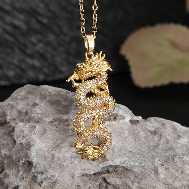 Gold plated  Dragon Pendant Necklace Protection