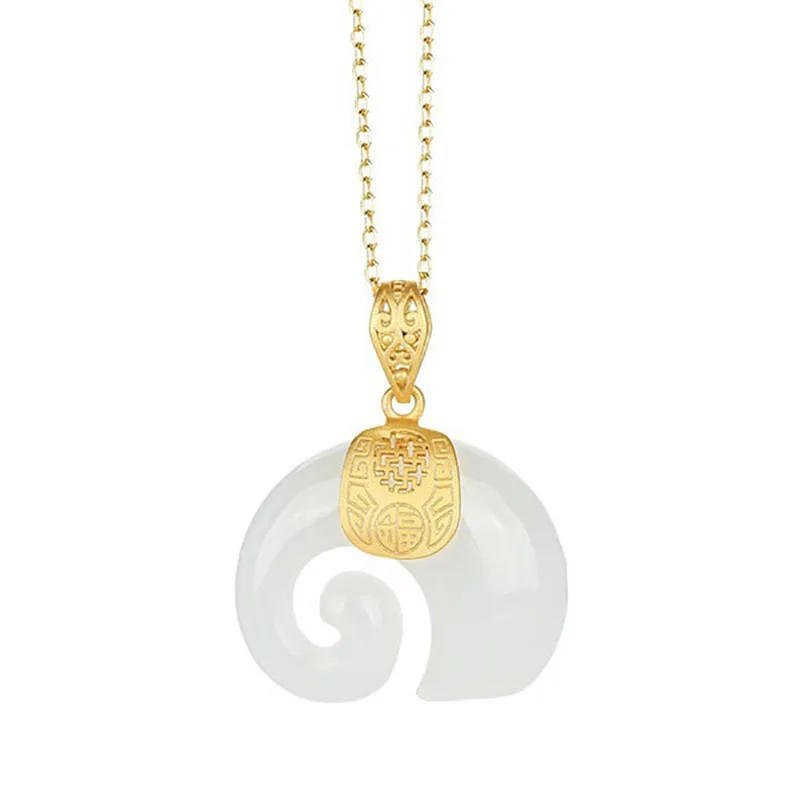 Gold plated  Jade Elephant Pendant Necklace Fertility